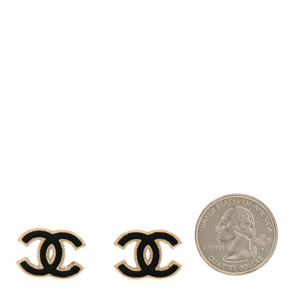 Chanel Metal Enamel CC Earrings Black Gold 2 of 6