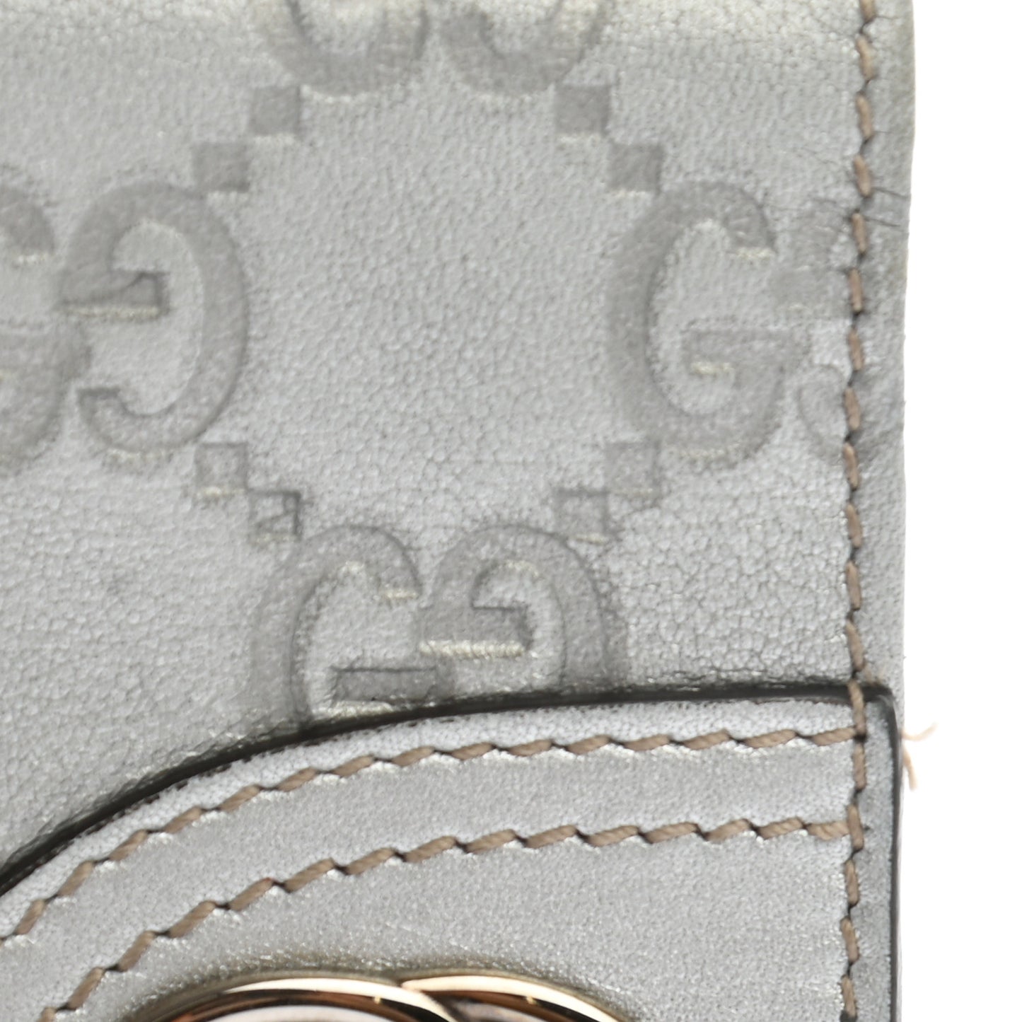 Metallic Guccissima Interlocking G Flap Card Case Silver