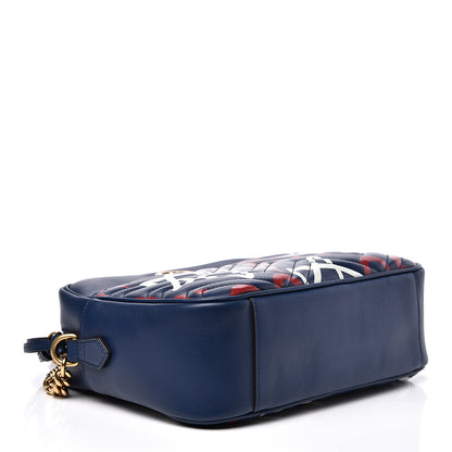 Gucci Calfskin Matelasse GucciGhost Medium GG Marmont Chain Shoulder Bag Blue Agata Hibiscus Red 3 of 11