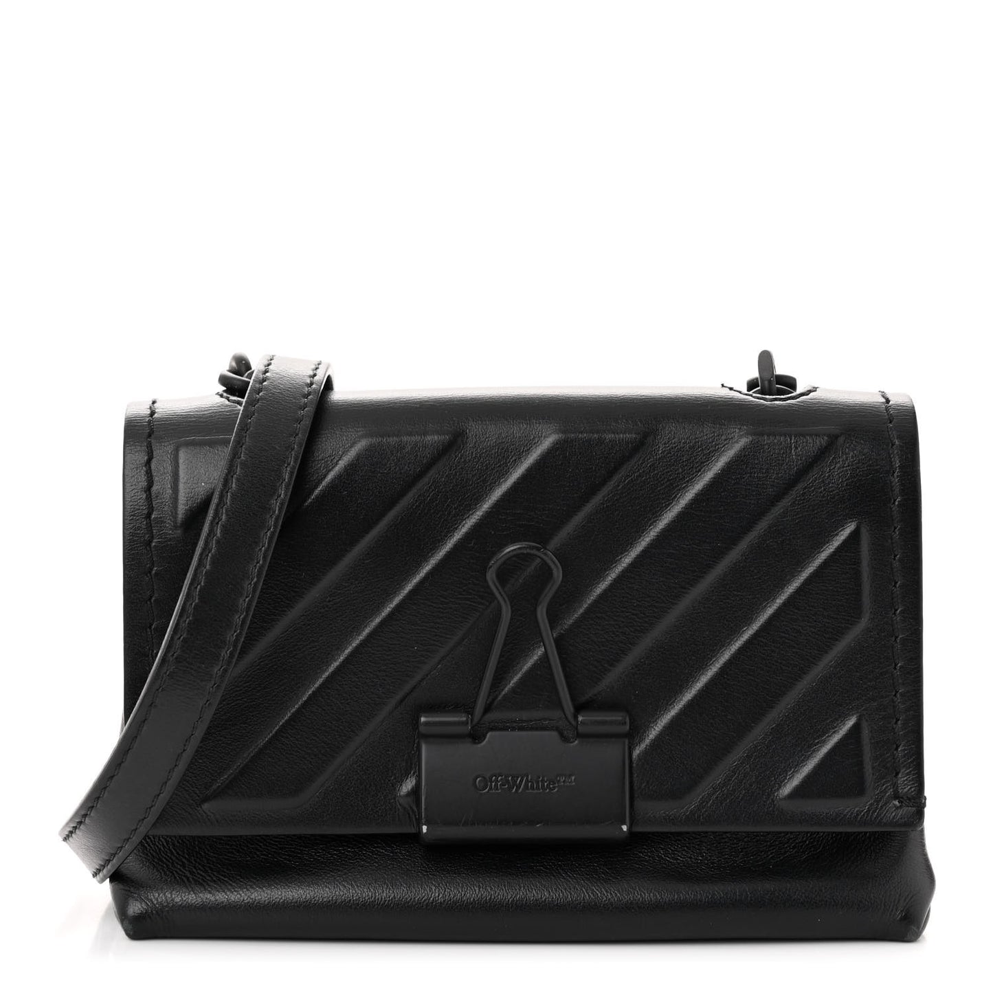 Calfskin Diag Small Binder Clip Crossbody Black