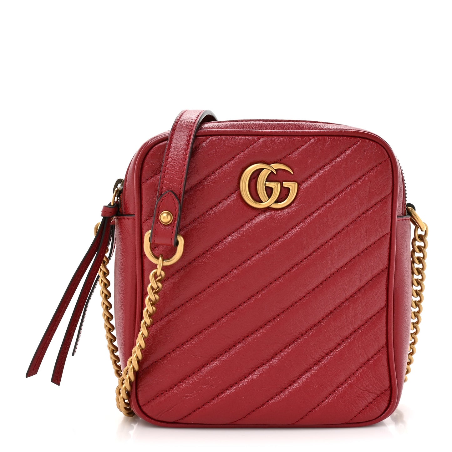 Azalea Calfskin Matelasse Diagonal Tall GG Marmont Crossbody Bag Romantic Cerise