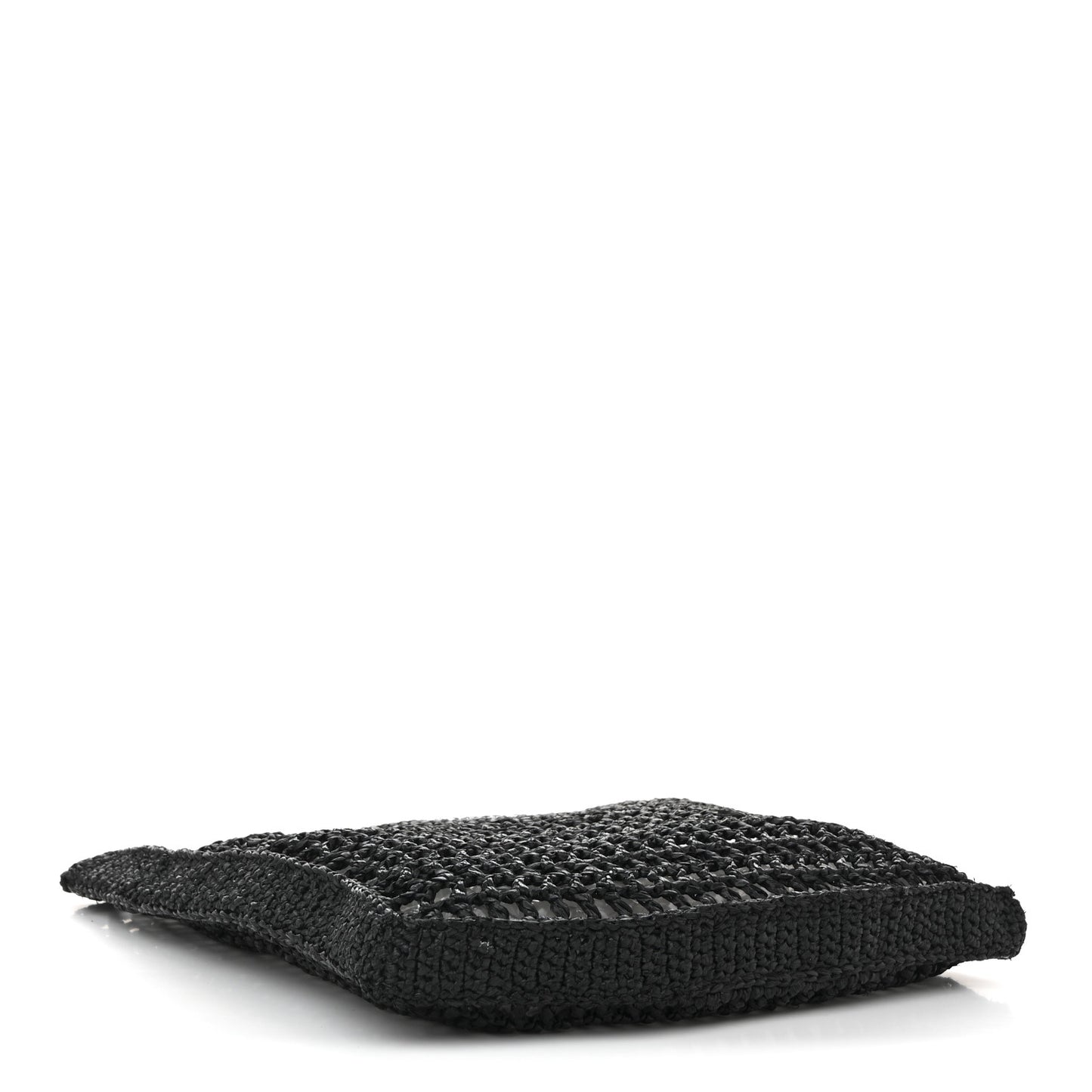 Yarn Raffia Effect Crochet Logo Embroidered Tote Bag Black