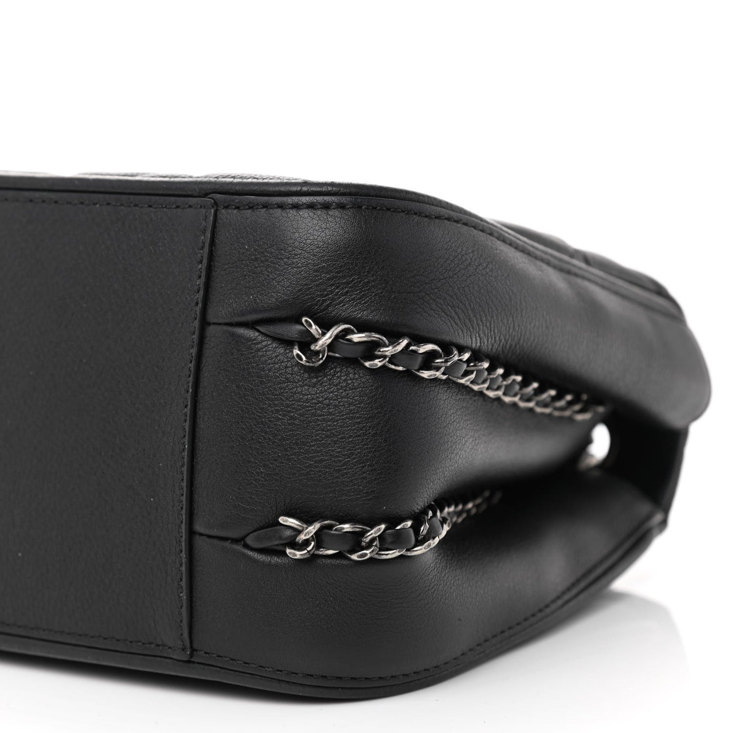 Calfskin Quilted Medium Frame in Chain Flap Black