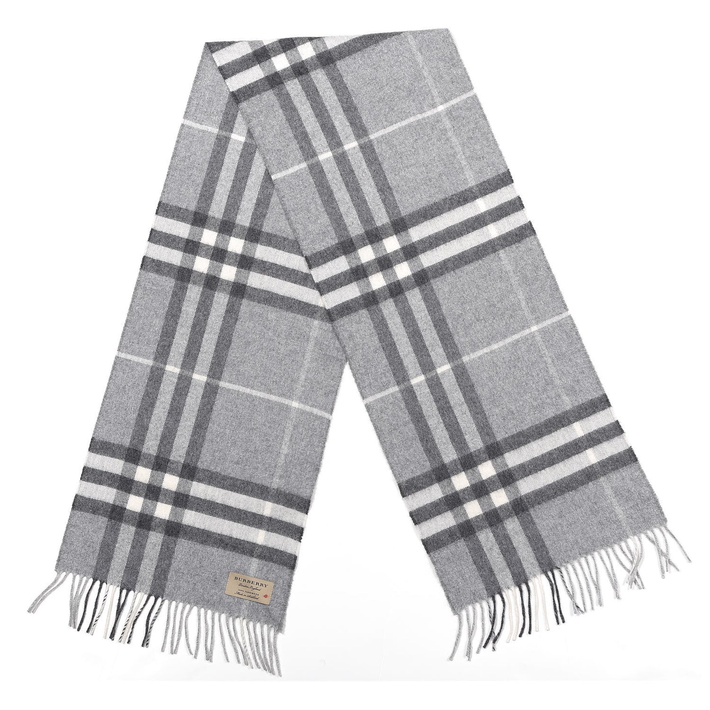 Cashmere Giant Check Fringe Scarf Pale Grey