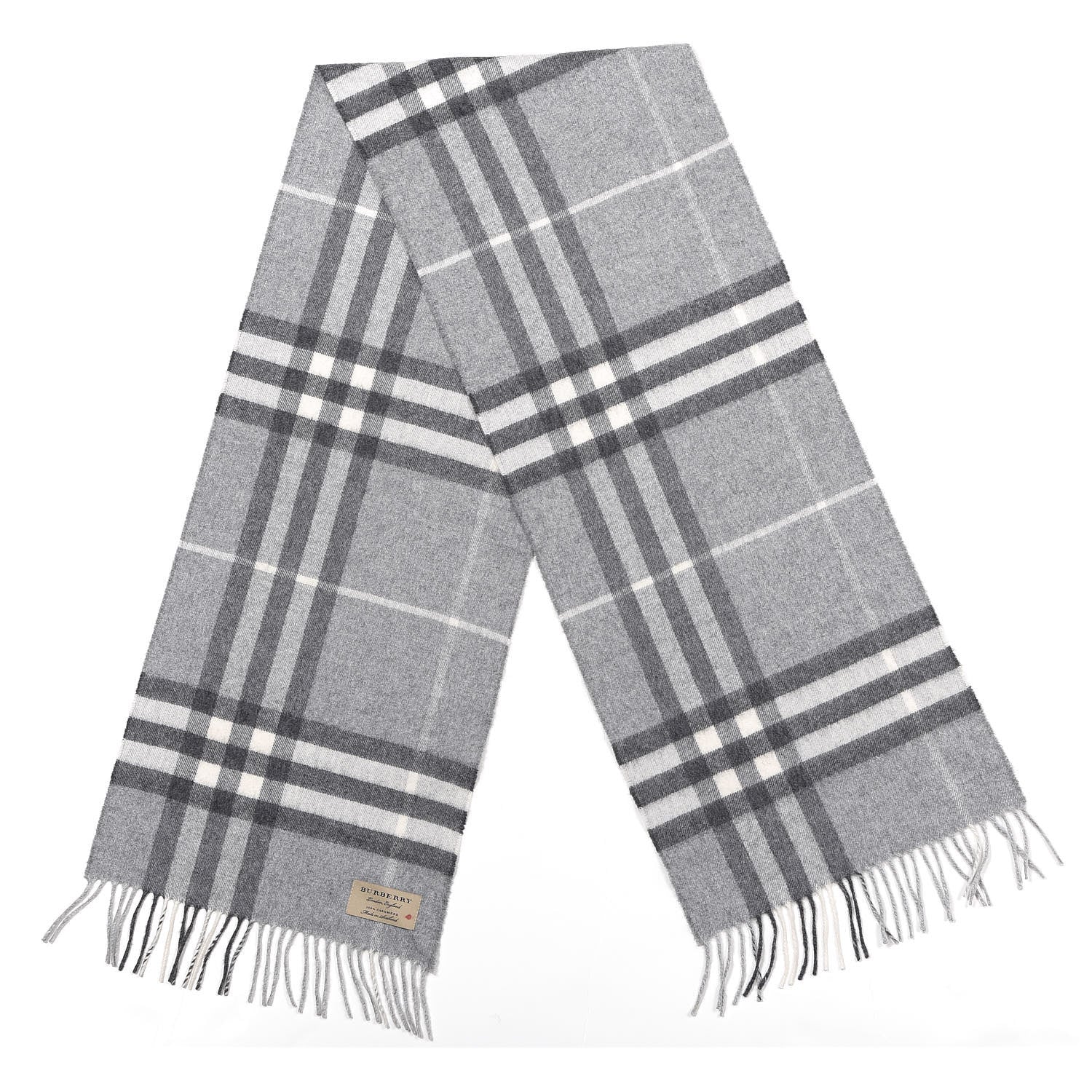 Burberry Cashmere Giant Check Fringe Scarf Pale Grey 2 of 3