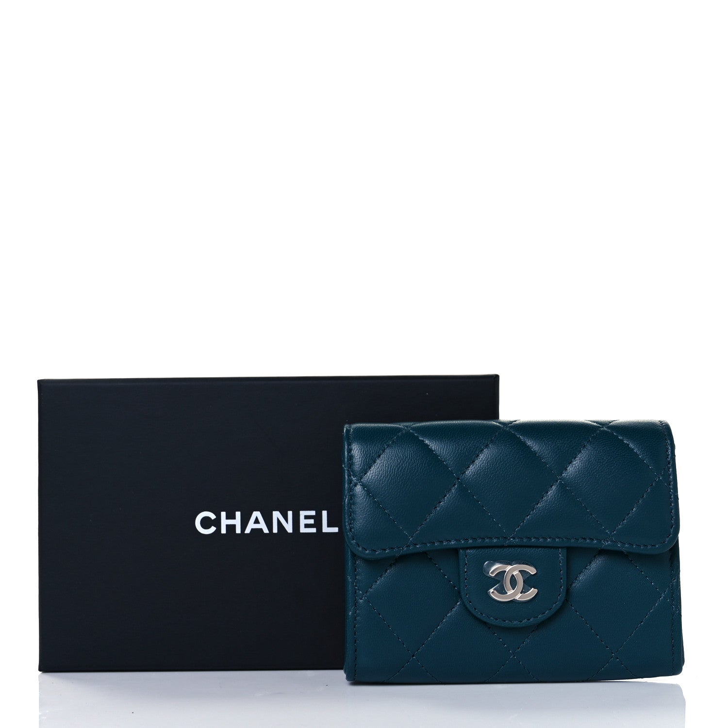 Chanel Lambskin Quilted Flap Card Holder Wallet Dark Turquoise 11 of 11