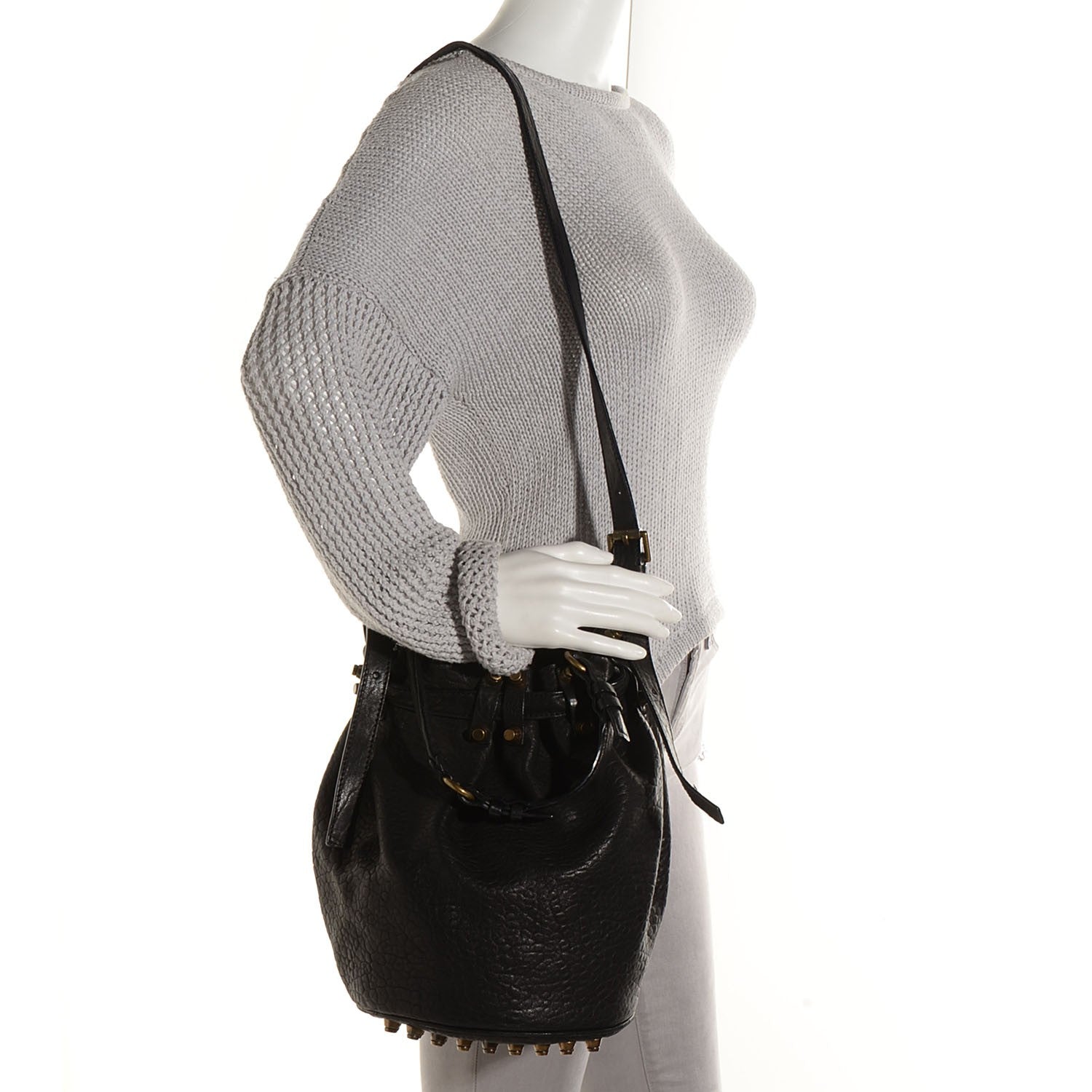 Alexander Wang Pebbled Lambskin Diego Bucket Bag Black Antique Brass Hardware 2 of 7