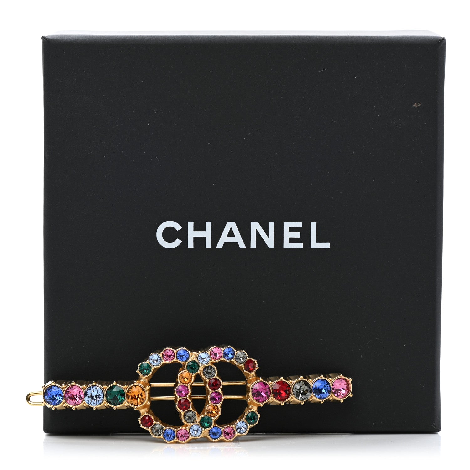 Chanel Crystal Over The Rainbow CC Hair Clip Barrette Gold Multicolor 4 of 4