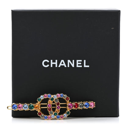 Chanel Crystal Over The Rainbow CC Hair Clip Barrette Gold Multicolor 4 of 4