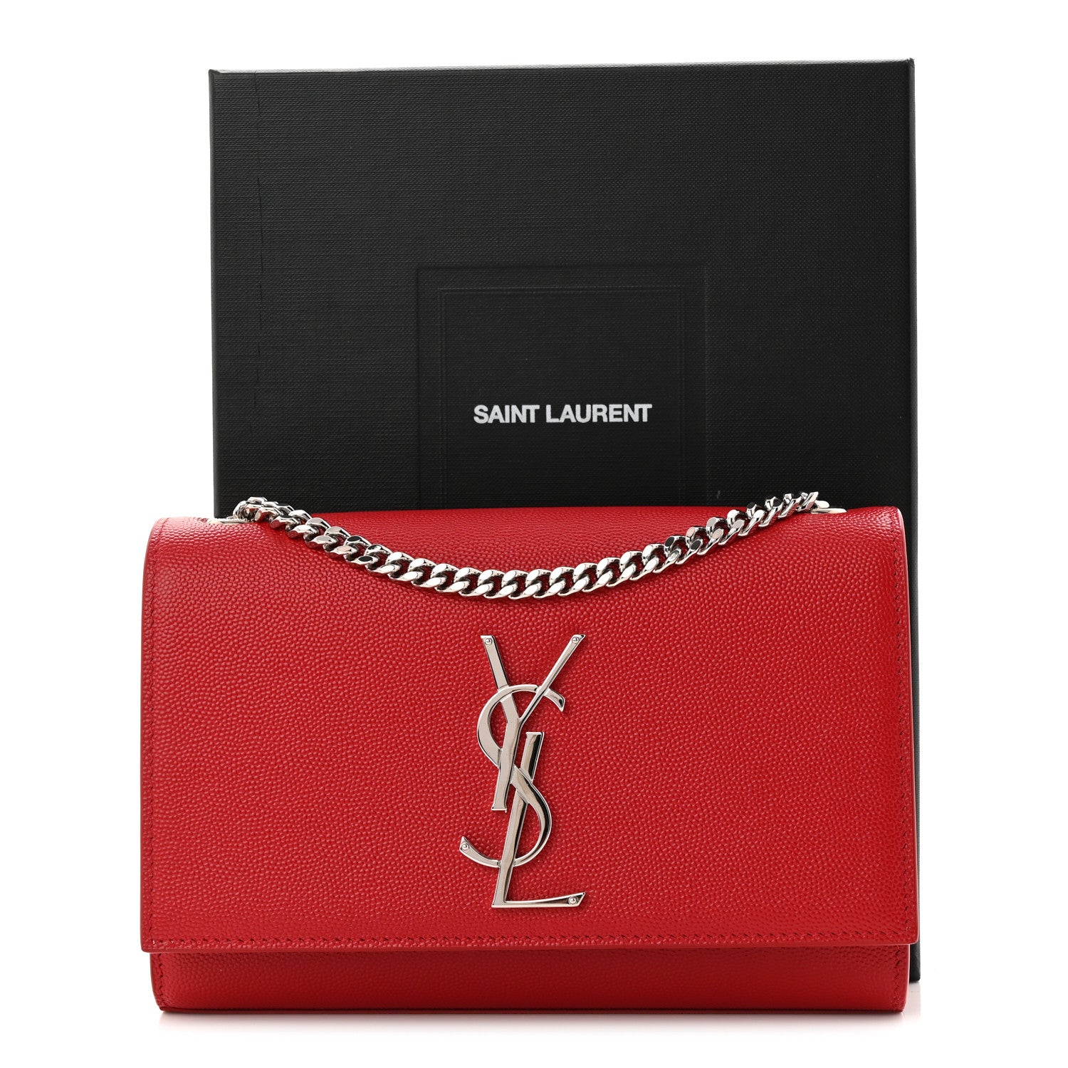 Saint Laurent Grain De Poudre Small Monogram Kate Satchel Red 10 of 10
