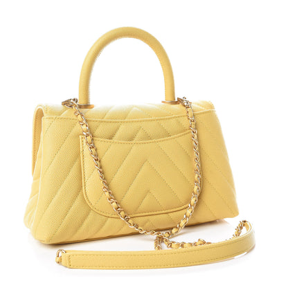 Chanel Caviar Chevron Quilted Mini Coco Handle Flap Yellow 3 of 9