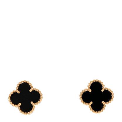 Van Cleef & Arpels 18K Yellow Gold Black Onyx Sweet Alhambra Earrings 1 of 5