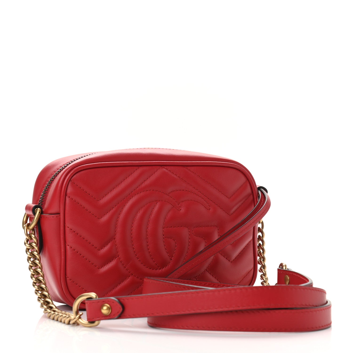 Gucci Calfskin Matelasse Mini GG Marmont Chain Shoulder Bag Hibiscus Red 3 of 11