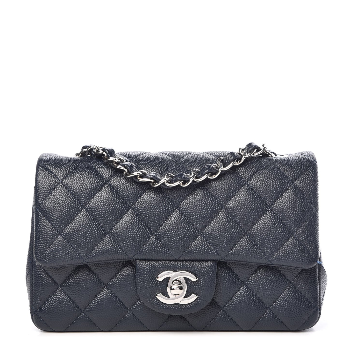 Caviar Quilted Mini Rectangular Flap Navy