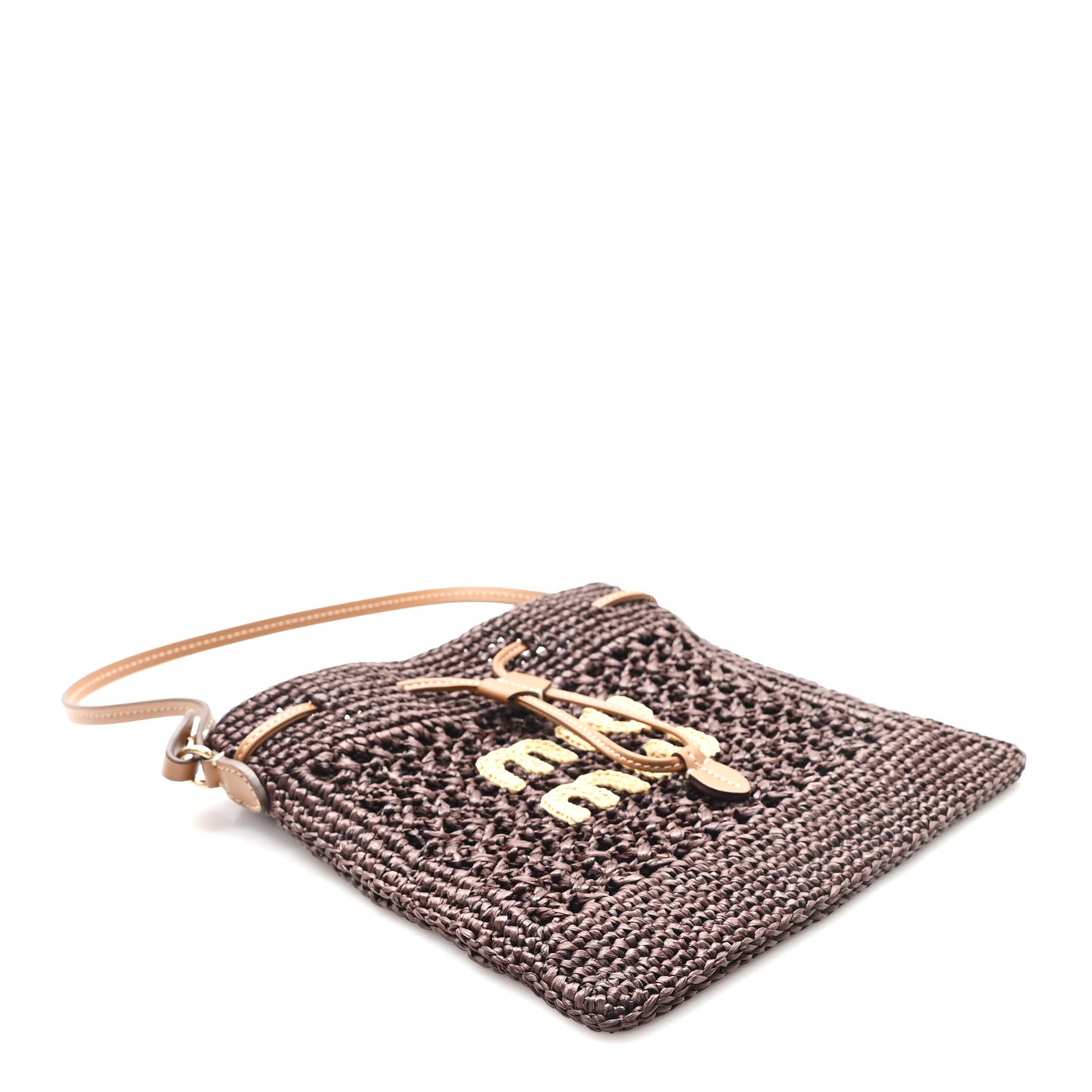 Raffia Crochet Drawstring Pouch Cacao Naturale