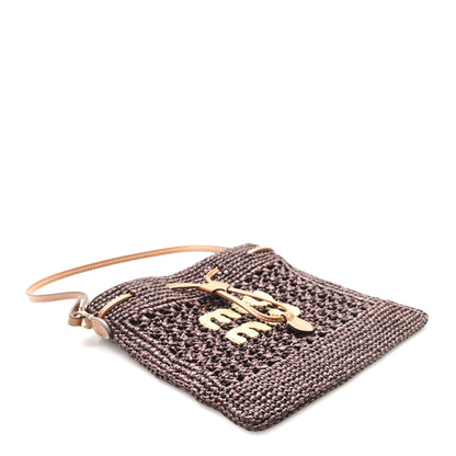 Miu Miu Raffia Crochet Drawstring Pouch Cacao Naturale 4 of 9