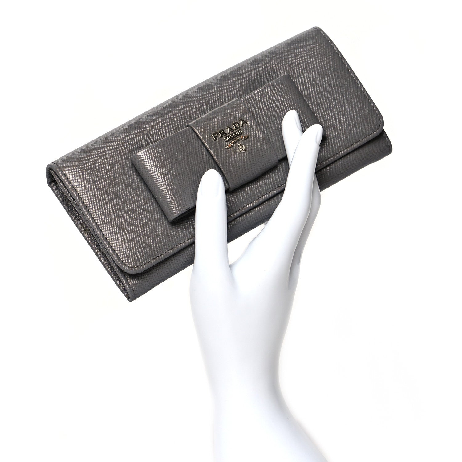 Prada Saffiano Fiocco Bow Continental Wallet Grey 2 of 10