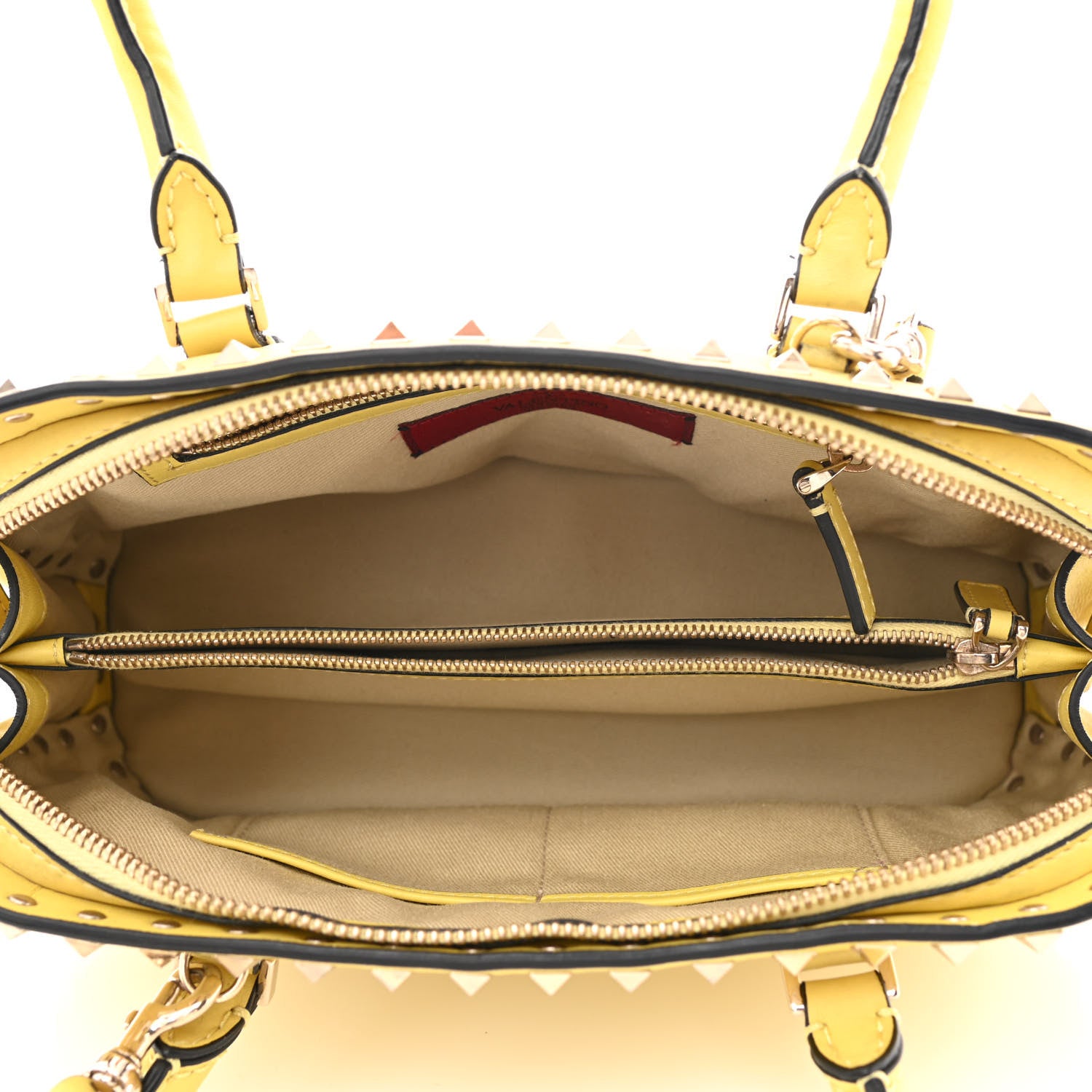 Valentino Garavani Vitello Rockstud Double Top Handle Satchel Naples Yellow 5 of 16