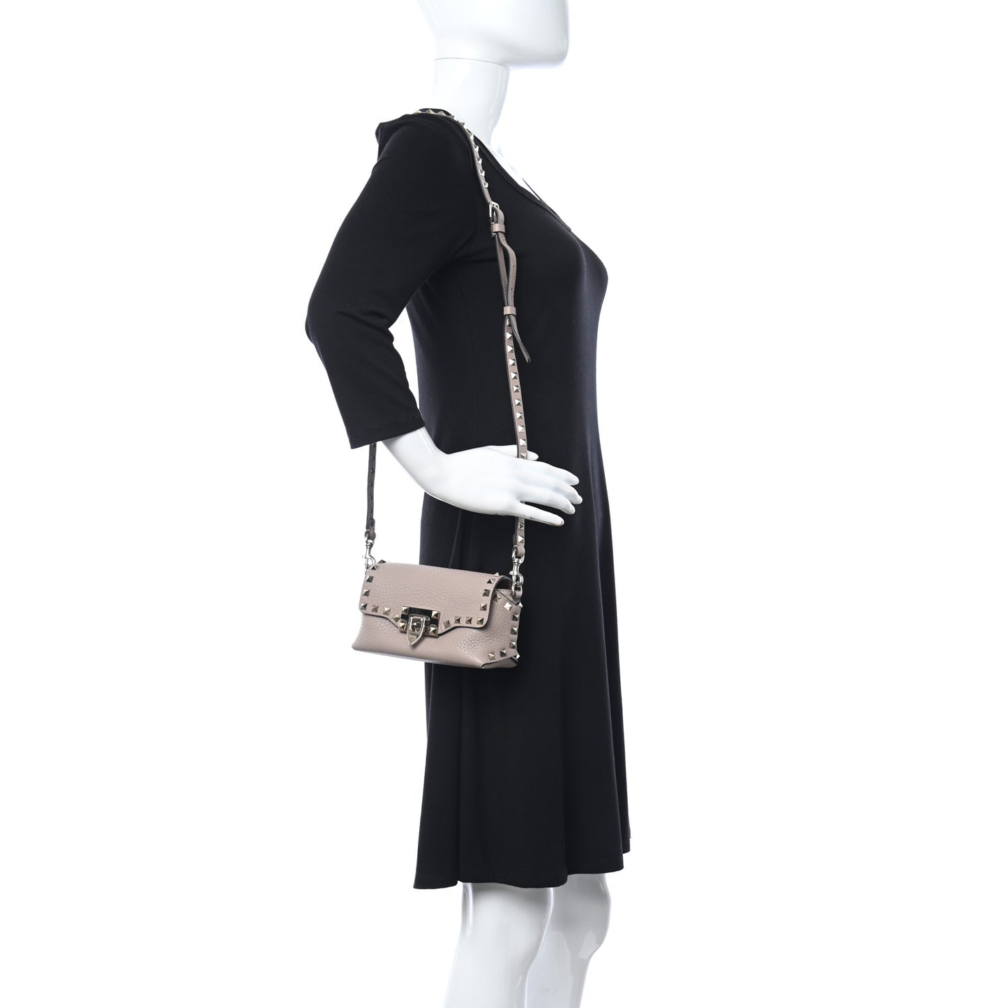 Pebbled Calfskin Mini Rockstud Crossbody Bag Poudre