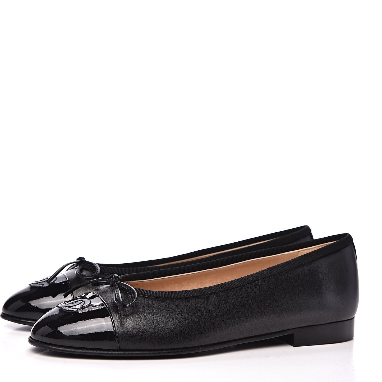 Lambskin Patent Cap Toe Ballerina Flats 37 Black
