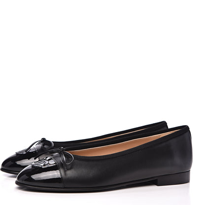 Chanel Lambskin Patent Cap Toe Ballerina Flats 37 Black 3 of 9