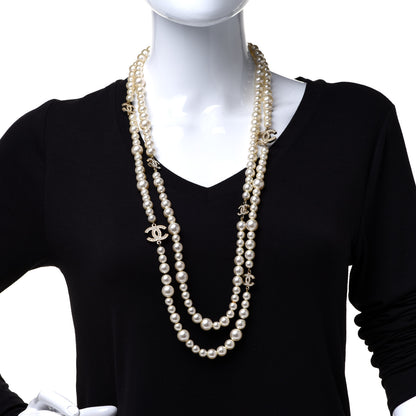 Chanel Graduated Pearl Crystal CC Long Necklace Gold 2 of 5