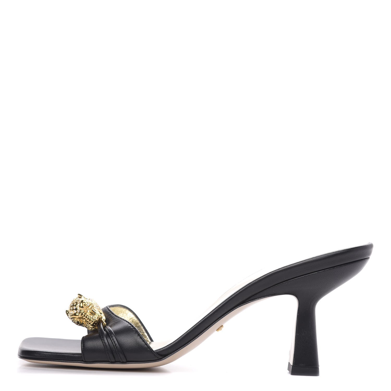 Gucci Nappa Dora Tiger Head Mid Heel Slide Sandals 38 Black 1 of 8