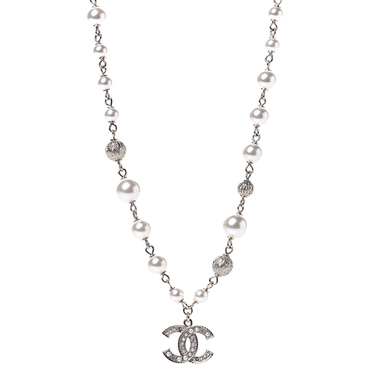 Chanel Strass Crystal Pearl Beaded CC Short Necklace Gold 1 of 4