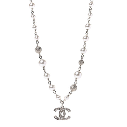 Chanel Strass Crystal Pearl Beaded CC Short Necklace Gold 1 of 4