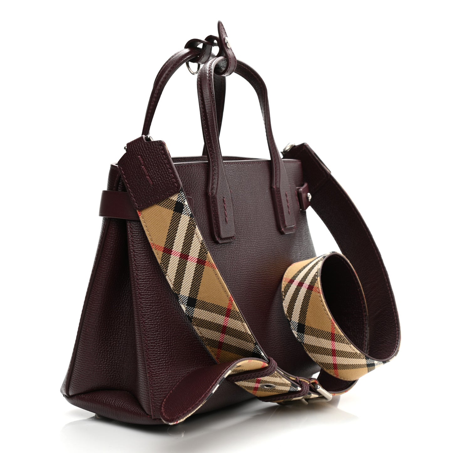 Grainy Calfskin House Check Small Banner Tote Mahogany Red