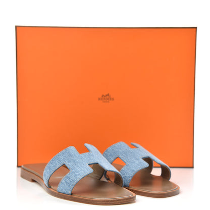 Hermes Denim Canvas Oran Sandals 36.5 Bleu Clair 9 of 9