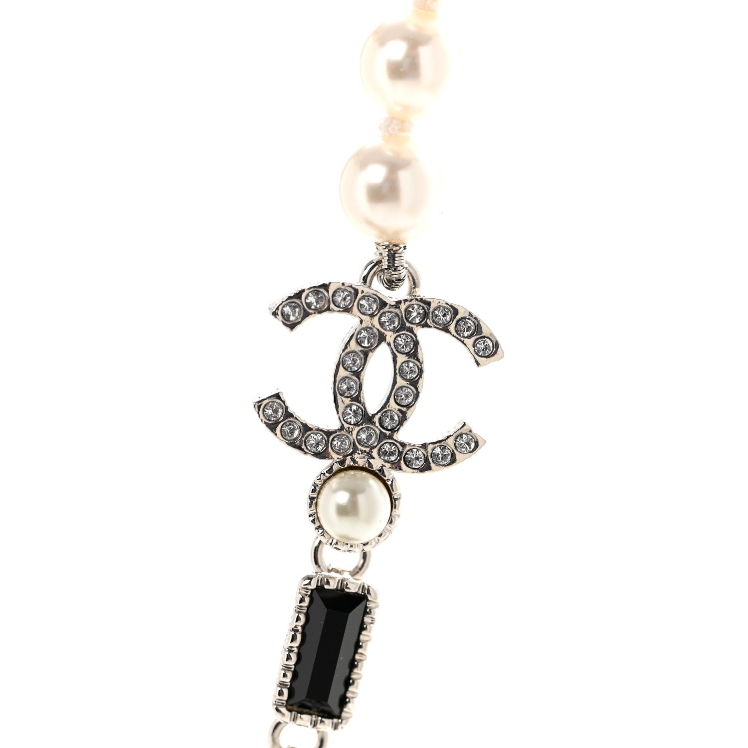 Chanel Pearl Baguette Crystal CC Choker Necklace Silver Black 4 of 7
