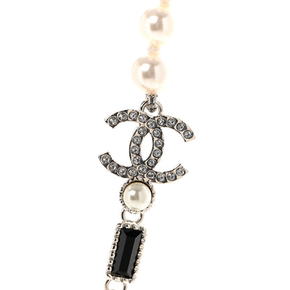 Chanel Pearl Baguette Crystal CC Choker Necklace Silver Black 4 of 7