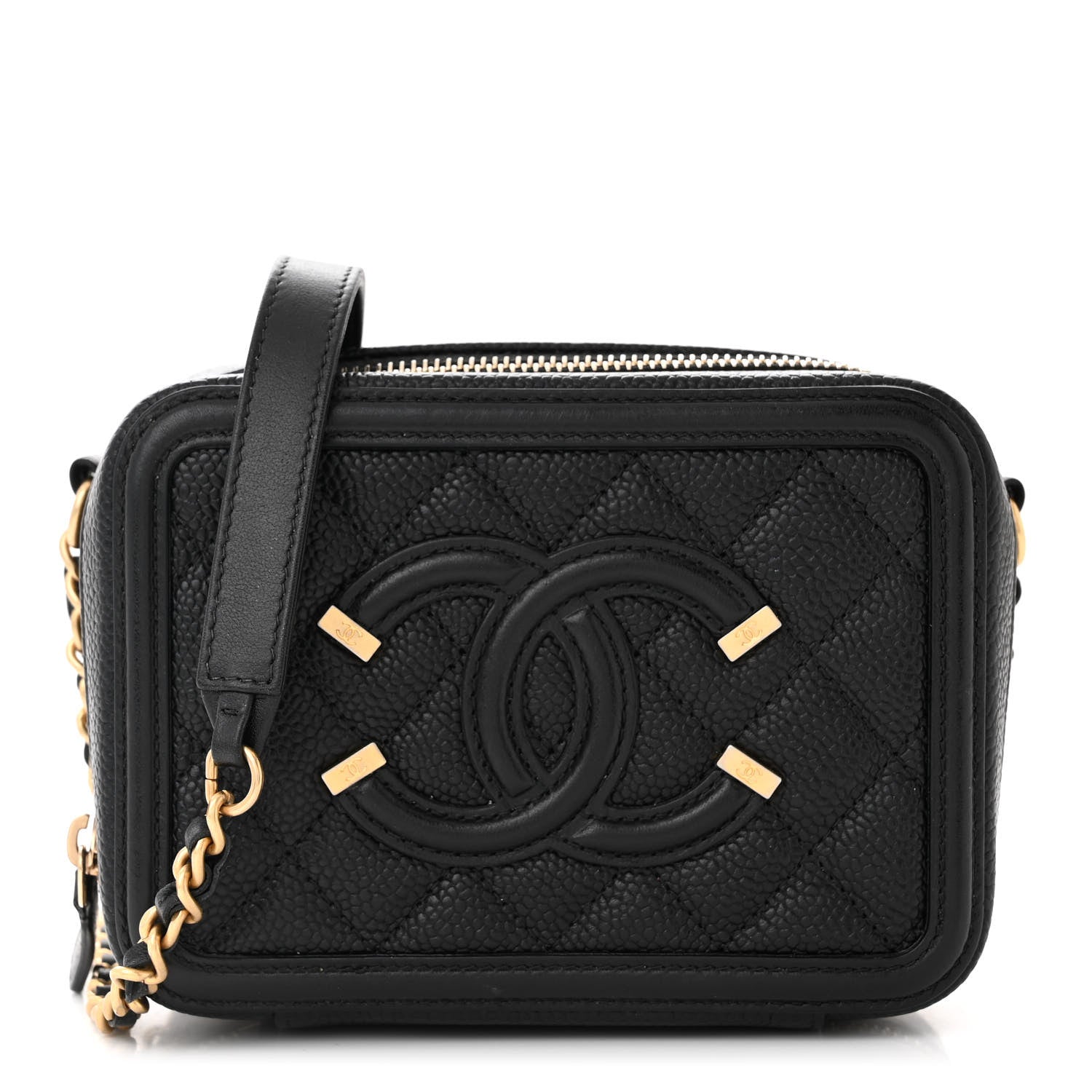Chanel Caviar Quilted CC Filigree Vanity Clutch With Chain Black 1 of 10