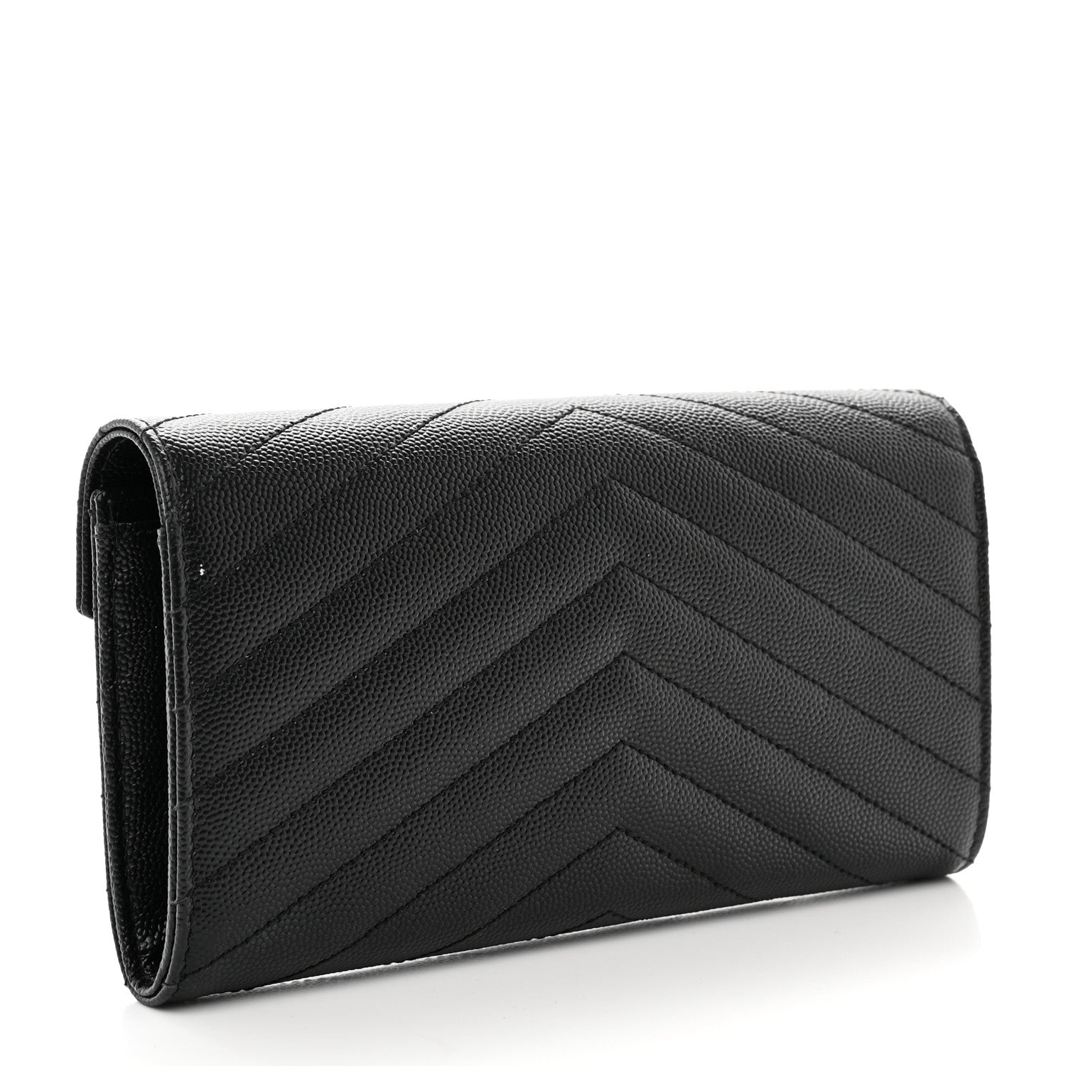 Saint Laurent Grain De Poudre Matelasse Chevron Monogram Flap Wallet Black 3 of 8
