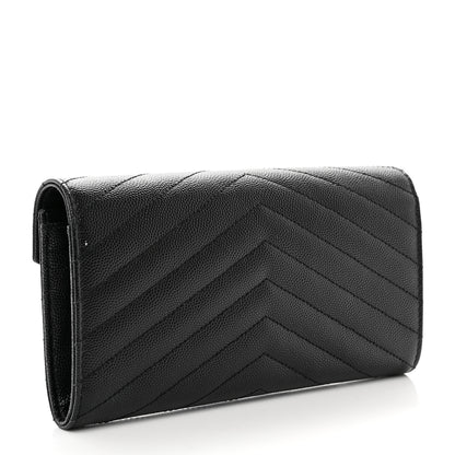 Saint Laurent Grain De Poudre Matelasse Chevron Monogram Flap Wallet Black 3 of 8
