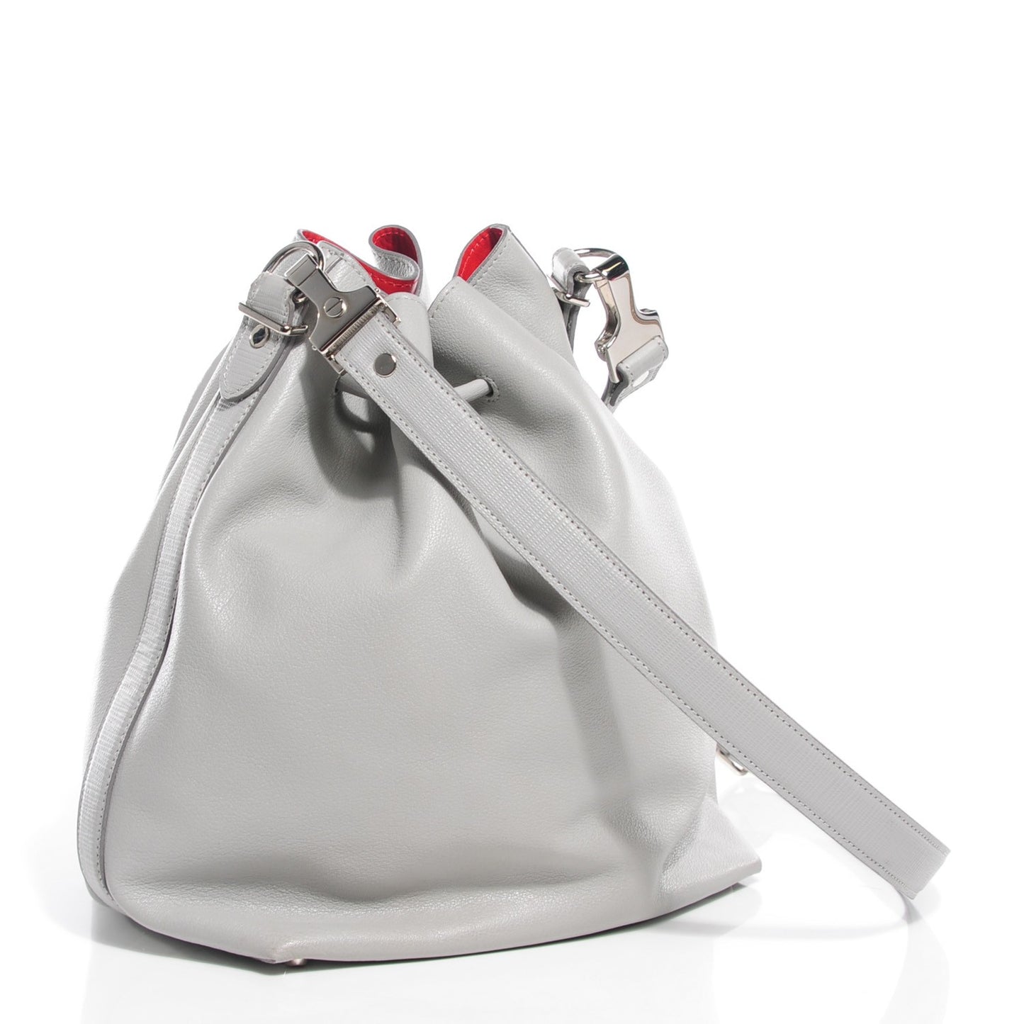Grained Leather Medium Bucket Bag Icy Pearl