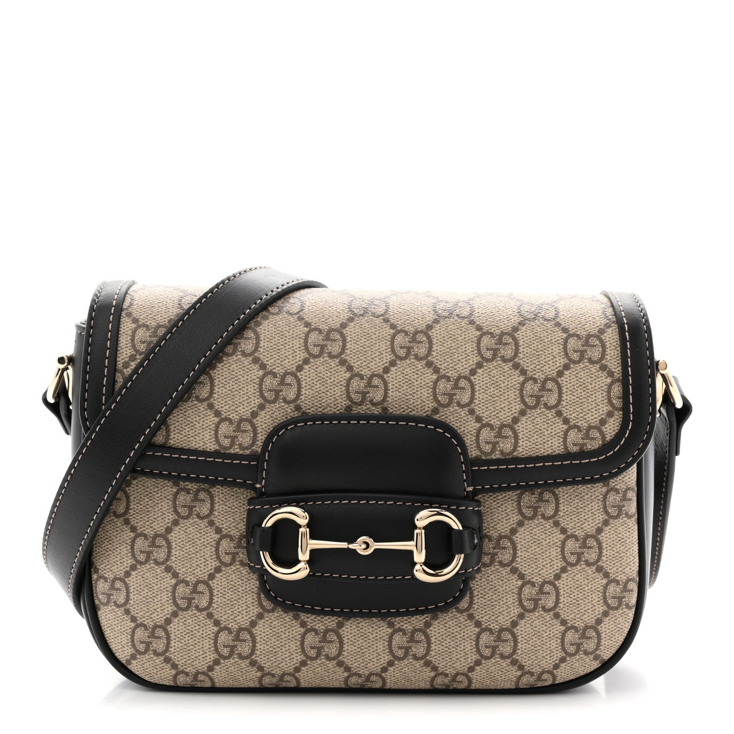 Gucci GG Supreme Monogram Horsebit 1955 Soft Small Shoulder Bag Beige Black 1 of 10