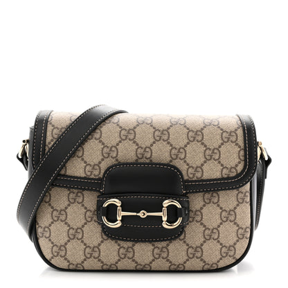 Gucci GG Supreme Monogram Horsebit 1955 Soft Small Shoulder Bag Beige Black 1 of 10
