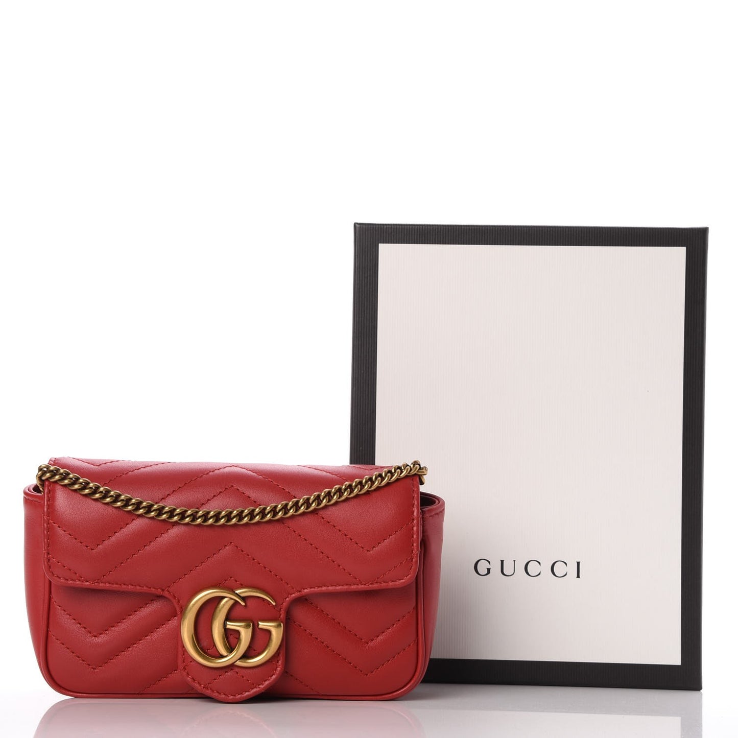 Calfskin Matelasse Super Mini GG Marmont Shoulder Bag Hibiscus Red