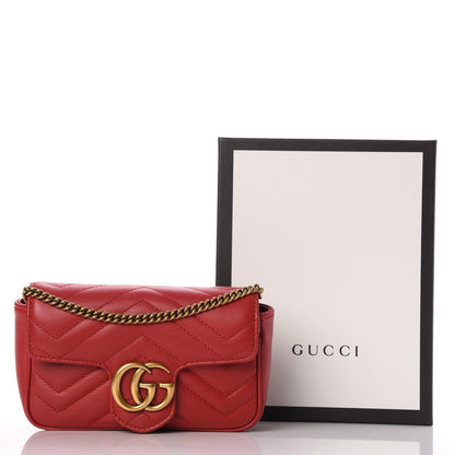 Gucci Calfskin Matelasse Super Mini GG Marmont Shoulder Bag Hibiscus Red 9 of 9