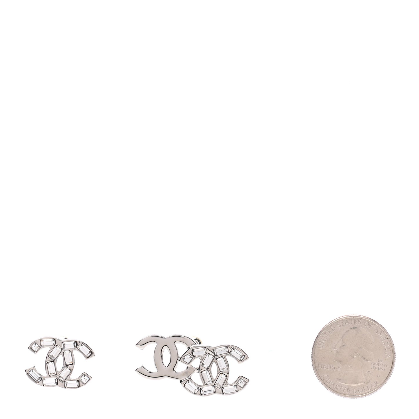 Baguette Crystal Double CC Earrings Silver