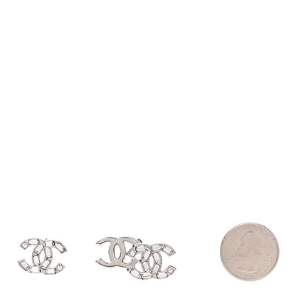 Chanel Baguette Crystal Double CC Earrings Silver 2 of 4