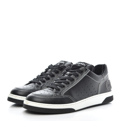 Chanel Calfskin Womens Logo Sneakers 38 Black White 3 of 8