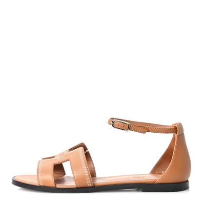 Hermes Calfskin Embroidered Santorini Sandals 38 Naturel 1 of 13