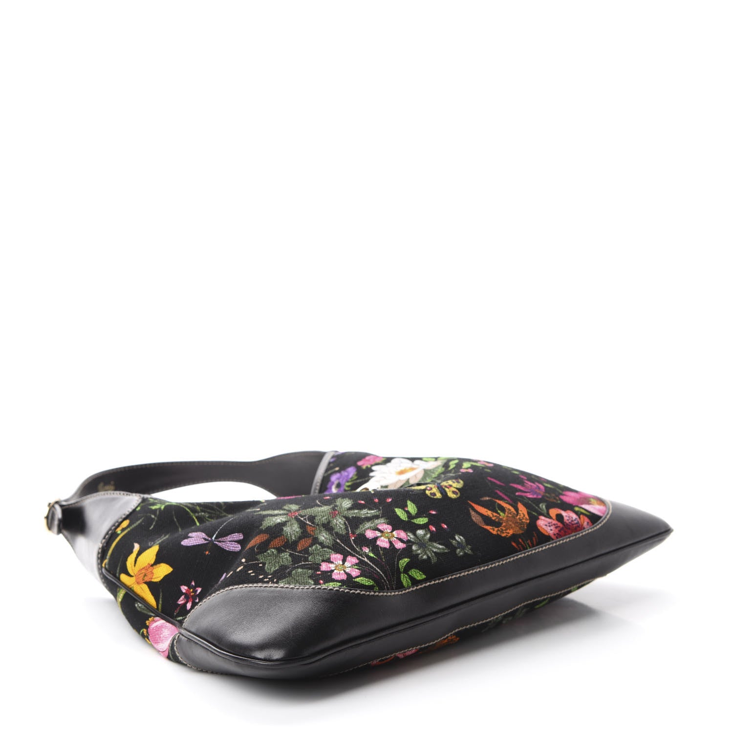 Gucci Canvas Floral Flora Medium Jackie O Bouvier Hobo Black 4 of 12