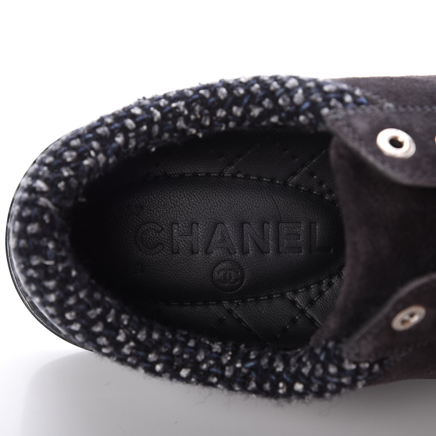 Chanel Suede Calfskin Tweed Low Top Sneakers 37 Dark Grey 7 of 9