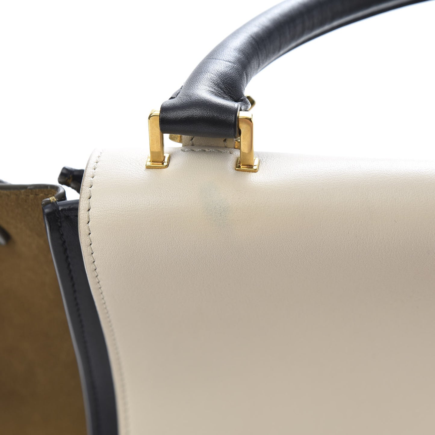 Smooth Calfskin Suede Medium Tri-Color Trapeze Cream Black Brown