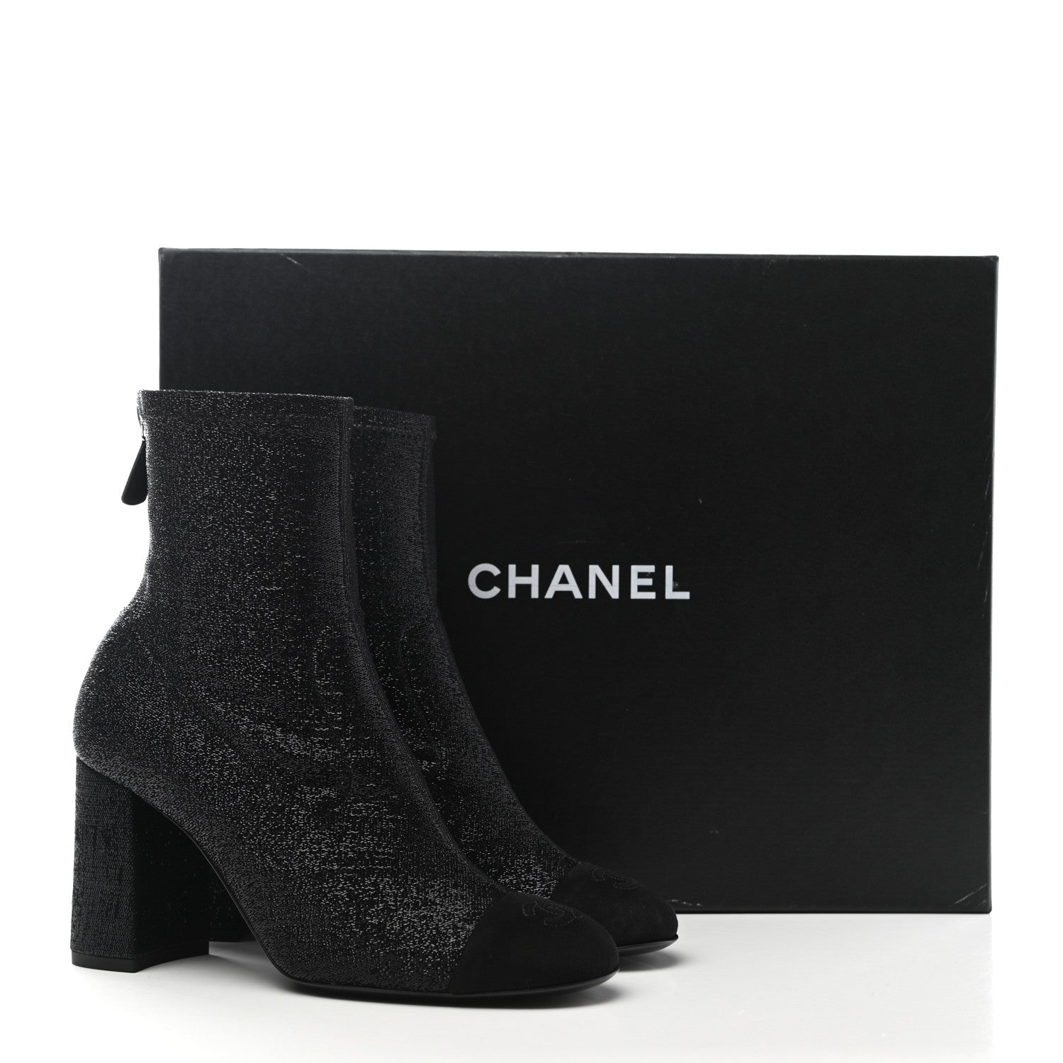 Chanel Fabric Suede Kidskin CC Cap Toe Short Boots 38.5 Black 8 of 8
