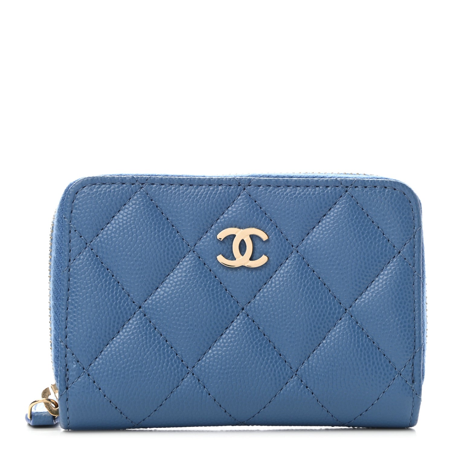 Chanel Caviar Quilted Zip Coin Purse Blue 1 of 8